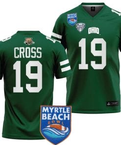 Miles Cross Jersey #19 Ohio Bobcats 2023 Myrtle Beach Bowl Patch College Football Green
