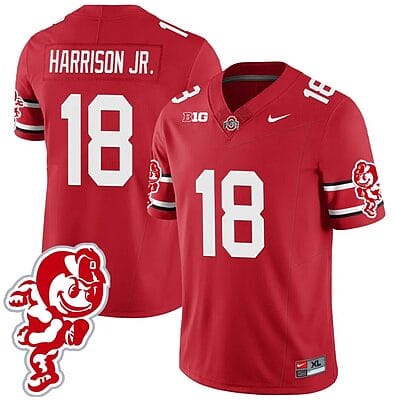 Marvin Harrison Jr Jersey #18 Ohio State Buckeyes Football 2023 Stitched Brutus Buckeye Patch Scarlet