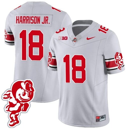 Marvin Harrison Jr Jersey #18 Ohio State Buckeyes Football 2023 Stitched Brutus Buckeye Patch Gray