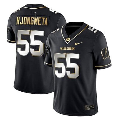 Maema Njongmeta Jersey #55 Wisconsin Badgers Gold Vapor College Football Black Limited