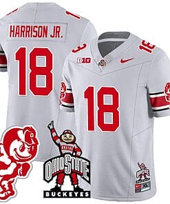 Marvin Harrison Jr Jersey #18 Ohio State Buckeyes Football Stitched Brutus Buckeye Patch Gray