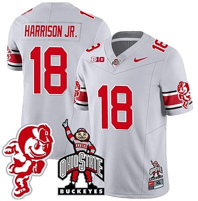 Marvin Harrison Jr Jersey #18 Ohio State Buckeyes Football Stitched Brutus Buckeye Patch Gray