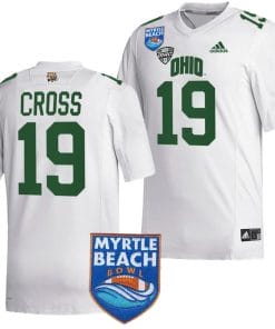 Miles Cross Jersey #19 Ohio Bobcats 2023 Myrtle Beach Bowl Patch MVP Football White