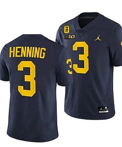Michigan Wolverines TM 42 Patch Honor Tate Myre #25 AJ Henning Jersey #3 All Stitched Navy