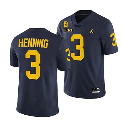 Michigan Wolverines TM 42 Patch Honor Tate Myre #25 AJ Henning Jersey #3 All Stitched Navy