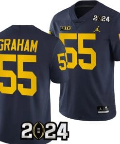 Mason Graham Jersey #55 Michigan Wolverines 2024 Football National Championship Playoff Navy