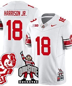 Marvin Harrison Jr Jersey #18 Ohio State Buckeyes Football Stitched Brutus Buckeye Patch White