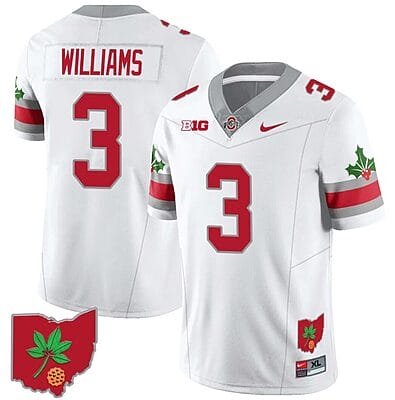 Miyan Williams Jersey #3 Ohio State Buckeyes Football Stitched Ohio Map Patch White Style 2