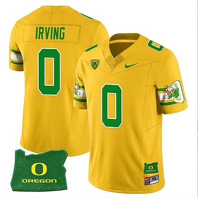 MarKeise Irving Jersey #0 Oregon Ducks ‘Mighty Oregon’ Throwback Football Uniforms Oregon State Patch Yellow