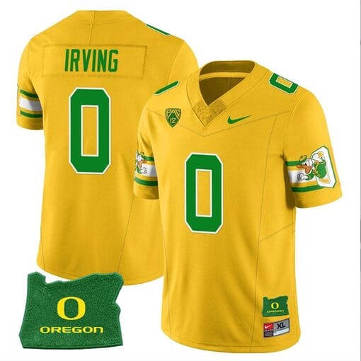MarKeise Irving Jersey #0 Oregon Ducks ‘Mighty Oregon’ Throwback Football Uniforms Oregon State Patch Yellow
