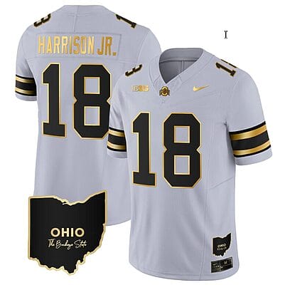 Marvin Harrison Jr Jersey #18 Ohio State Buckeyes College Football Stitched Special Vapor Limited Ohio Patch Gray Gold