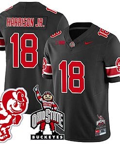Marvin Harrison Jr Jersey #18 Ohio State Buckeyes Football Stitched Brutus Buckeye Patch Black