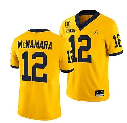 Michigan Wolverines TM 42 Patch Honor Tate Myre #25 Cade McNamara Jersey #12 All Stitched Maize
