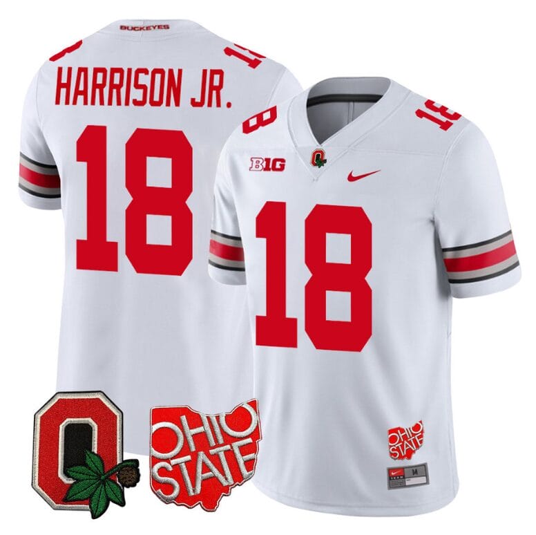 Marvin Harrison Jr Jersey #18 Ohio State Buckeyes College Football Stitched White