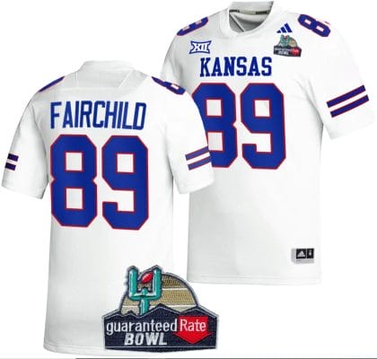 Mason Fairchild Jersey #89 Kansas Jayhawks 2023 Guaranteed Rate Bowl Champs MVP Football White