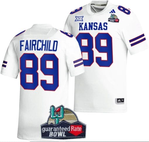 Mason Fairchild Jersey #89 Kansas Jayhawks 2023 Guaranteed Rate Bowl Champs MVP Football White