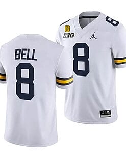 Michigan Wolverines TM 42 Patch Honor Tate Myre #25 Ronnie Bell Jersey #8 All Stitched White