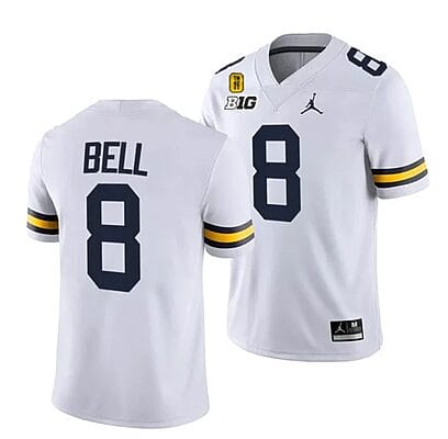 Michigan Wolverines TM 42 Patch Honor Tate Myre #25 Ronnie Bell Jersey #8 All Stitched White