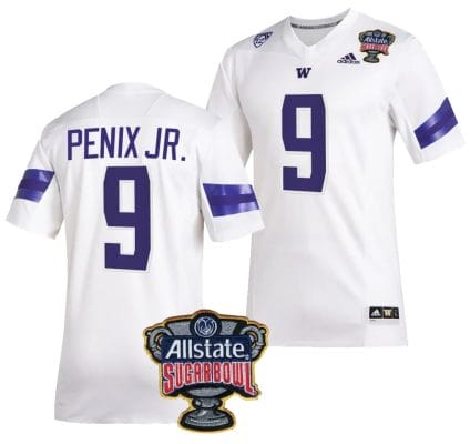 Michael Penix Jr Jersey #9 Washington Huskies Allstate Sugar Bowl Patch 2024 College Football White