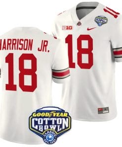 Marvin Harrison Jr Jersey #18 Ohio State Buckeyes Cotton Bowl Patch 2023 Football White