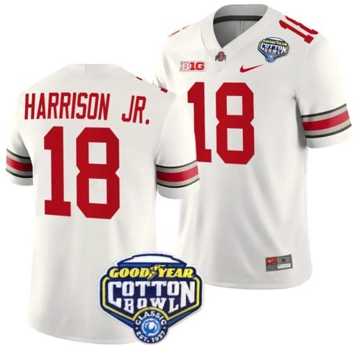 Marvin Harrison Jr Jersey #18 Ohio State Buckeyes Cotton Bowl Patch 2023 Football White