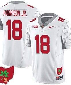 Marvin Harrison Jr Jersey #18 Ohio State Buckeyes Football Stitched Ohio Map Patch White Special Style 2
