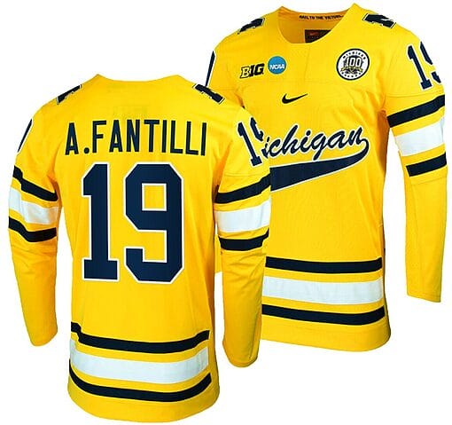 Michigan Wolverines Adam Fantilli Jersey #19 NCAA Hockey Tournament Maize 2023