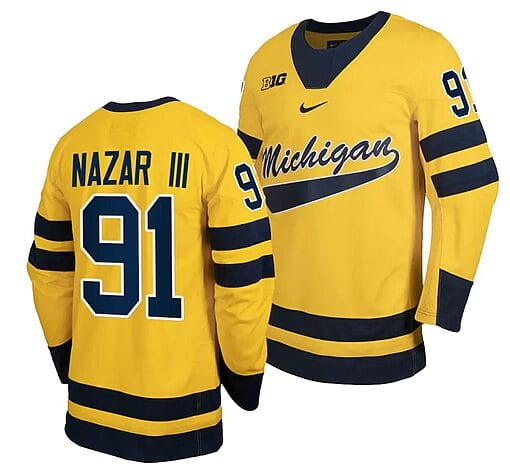 Michigan Wolverines Frank Nazar III Jersey #91 Classic Hockey Maize Replica 2023-24