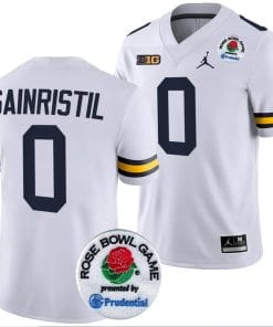 Mike Sainristil Jersey #0 Michigan Wolverines Rose Bowl Game 2024 Patch College Football Playoff White
