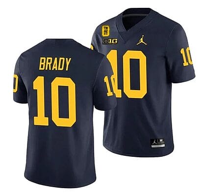 Michigan Wolverines TM 42 Patch Honor Tate Myre #25 Tom Brady Jersey #10 All Stitched Navy