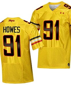 Maryland Terrapins Jack Howes Jersey #91 College Football Gold 2023 Script Uniform