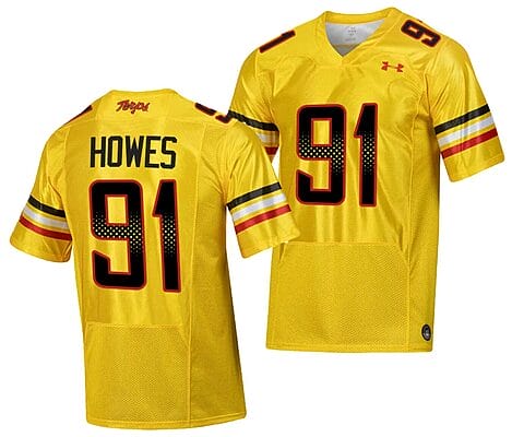 Maryland Terrapins Jack Howes Jersey #91 College Football Gold 2023 Script Uniform