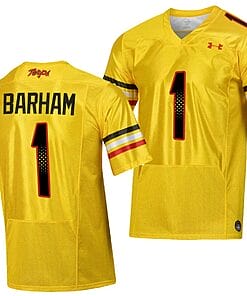 Maryland Terrapins Jaishawn Barham Jersey #1 College Football Gold 2023 Script Uniform