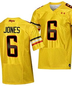 Maryland Terrapins Jeshaun Jones Jersey #6 College Football Gold 2023 Script Uniform