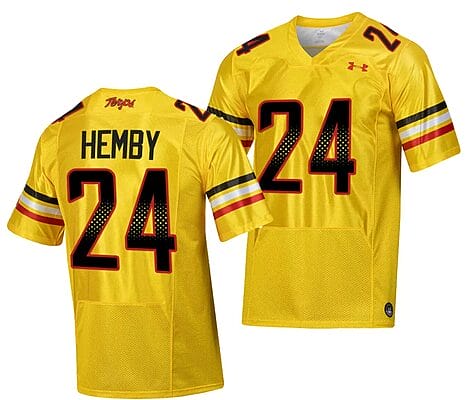 Maryland Terrapins Roman Hemby Jersey #24 College Football Gold 2023 Script Uniform