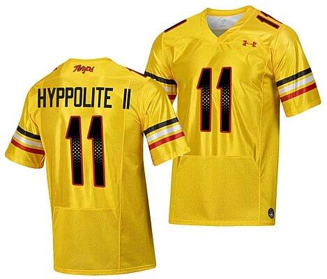 Maryland Terrapins Ruben Hyppolite II Jersey #11 College Football Gold 2023 Script Uniform