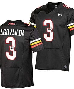 Maryland Terrapins Taulia Tagovailoa Jersey #3 College Football Black 2023 Replica Uniform