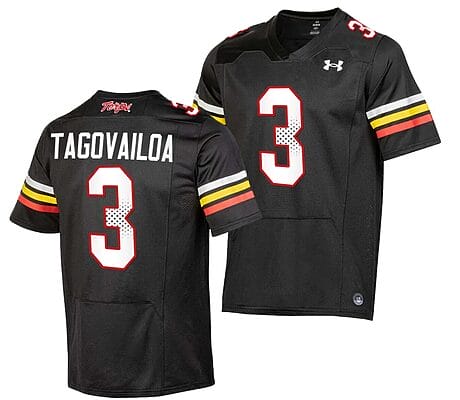 Maryland Terrapins Taulia Tagovailoa Jersey #3 College Football Black 2023 Replica Uniform