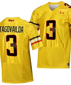 Maryland Terrapins Taulia Tagovailoa Jersey #3 College Football Gold 2023 Script Uniform