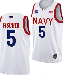 Mitch Fischer Jersey #5 Navy Midshipmen NASA-Themed Basketball uniform 2023-24 White