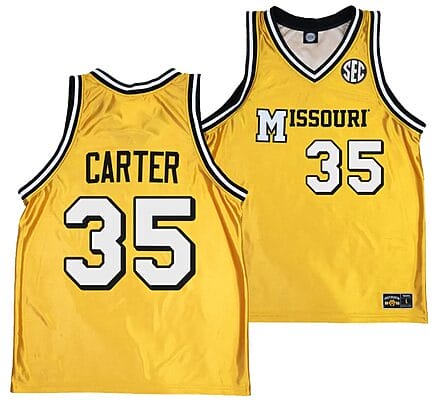 Noah Carter Jersey #35 Missouri Tigers Alternate Basketball Throwback Legacy Uniform Gold