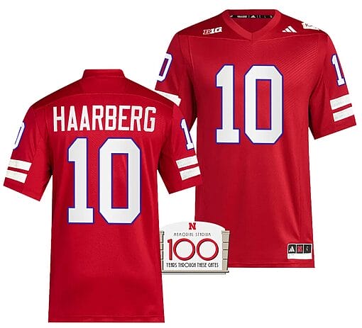 Nebraska Cornhuskers Heinrich Haarberg Jersey 100th Anniversary Red 2023 Alternate Football #10