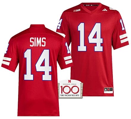 Nebraska Cornhuskers Jeff Sims Jersey 100th Anniversary Red 2023 Alternate Football #23