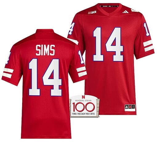 Nebraska Cornhuskers Jeff Sims Jersey 100th Anniversary Red 2023 Alternate Football #23