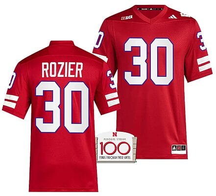 Nebraska Cornhuskers Mike Rozier Jersey 100th Anniversary Red 2023 Alternate Football #30
