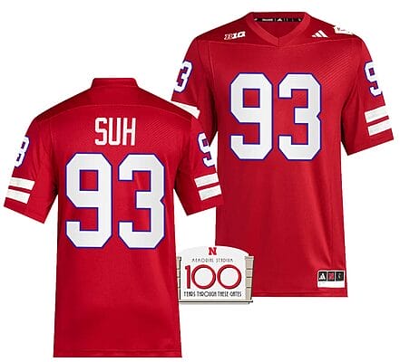 Nebraska Cornhuskers Ndamukong Suh Jersey 100th Anniversary Red 2023 Alternate Football #93