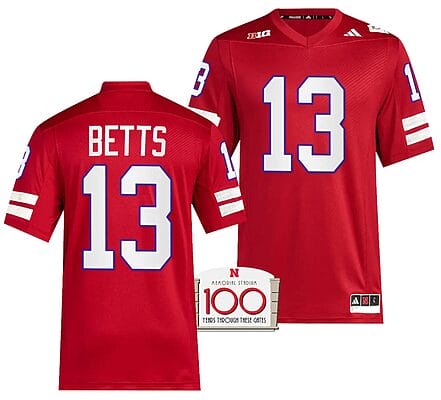 Nebraska Cornhuskers Zavier Betts Jersey 100th Anniversary Red 2023 Alternate Football #13
