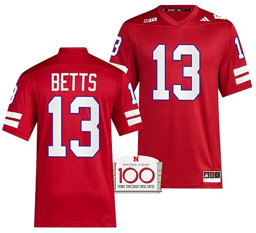 Nebraska Cornhuskers Zavier Betts Jersey 100th Anniversary Red 2023 Alternate Football #13