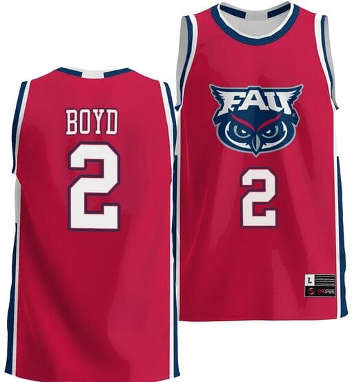 Nicholas Boyd Jersey #2 FAU Owls NIL Basketball Lightweight Red