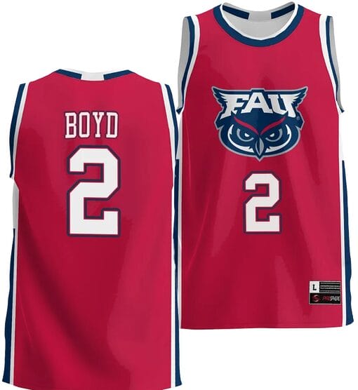 Nicholas Boyd Jersey #2 FAU Owls NIL College Basketball Lightweight Red